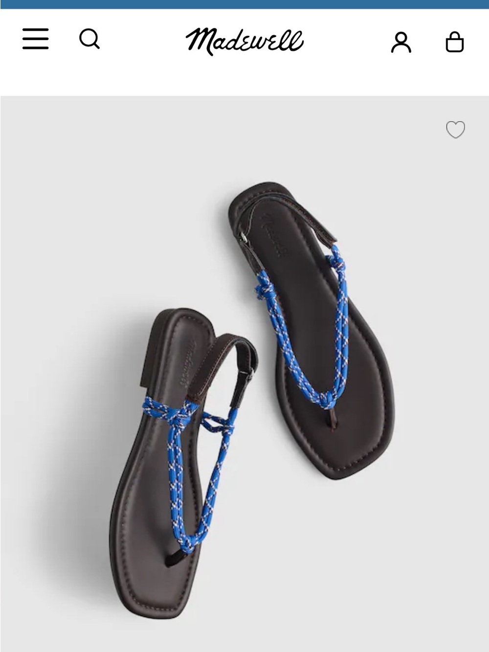 Madewell Brown Leather Sandals with Blue Braided Rope Straps